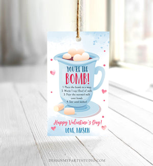 Editable Hot Chocolate Bomb Tag Valentine's Day Hot Cocoa Bomb You're The Bomb Heart Pink Valentine Gift Tag Digital Download Printable 0370