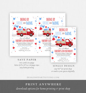 Editable Little Heartbreaker Drive By Birthday Invitation Valentine Boy Sweetheart Red Blue Drive Through Corjl Template Printable 0365