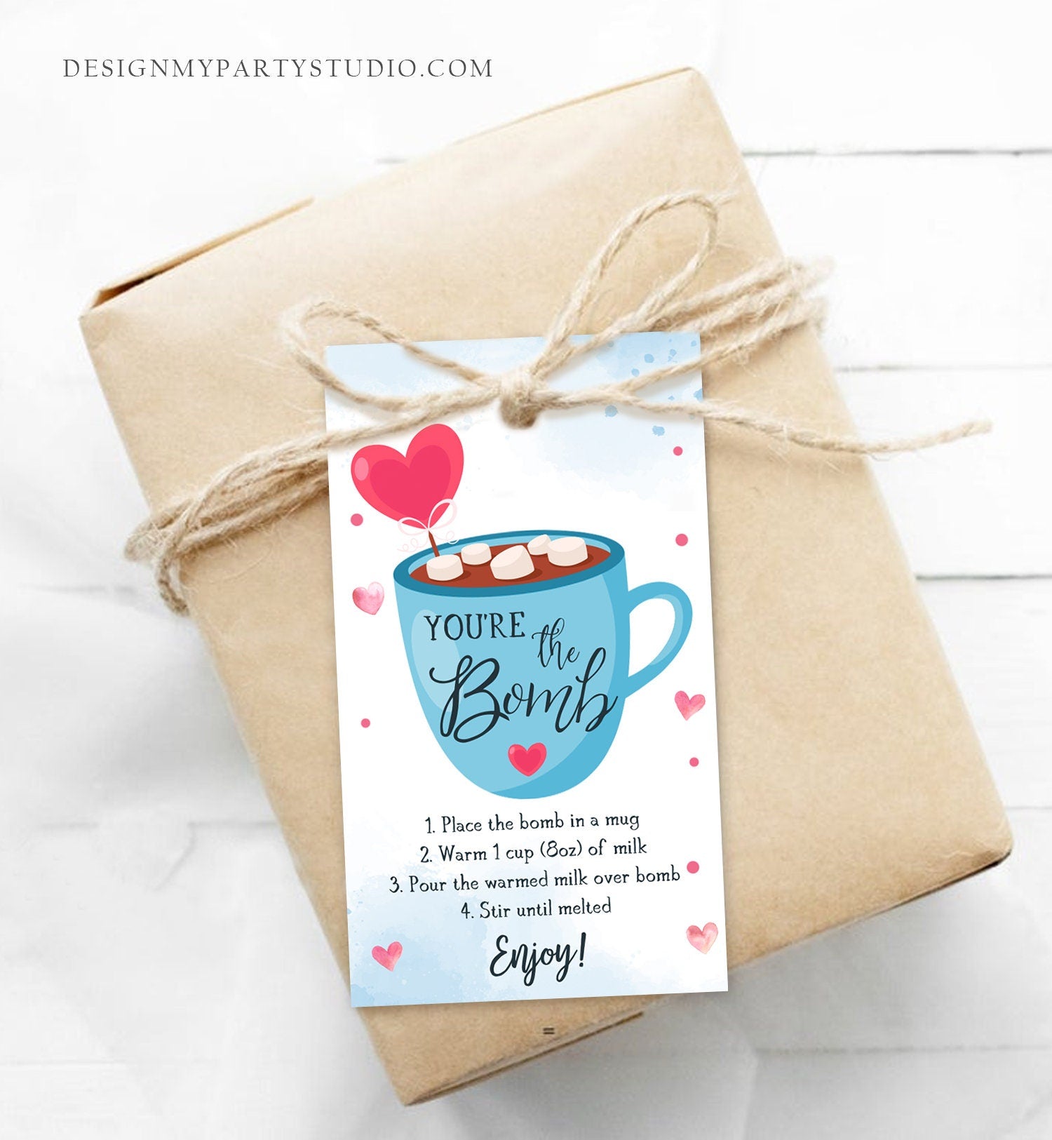 Editable Hot Chocolate Bomb Tag Valentine's Day Hot Cocoa Bomb You're The Bomb Heart Blue Valentine Gift Digital Download Printable 0370
