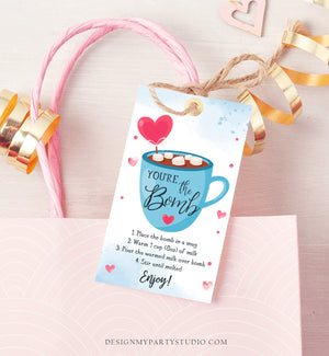 Editable Hot Chocolate Bomb Tag Valentine's Day Hot Cocoa Bomb You're The Bomb Heart Blue Valentine Gift Digital Download Printable 0370
