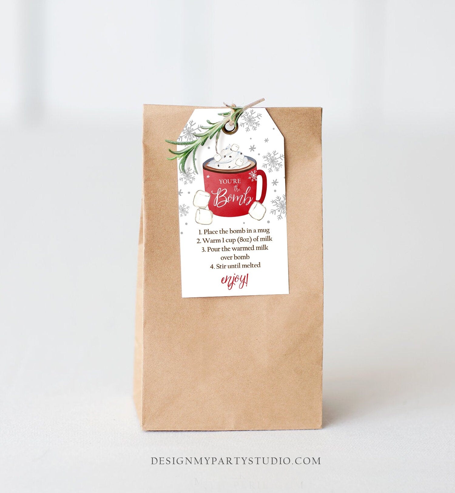 Editable Hot Chocolate Bomb Tags Bomb Instructions Cookies and Cocoa Favor Tags Winter Christmas You're The Bomb Digital PRINTABLE 0353