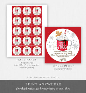 Editable Hot Chocolate Bomb Tags Bomb Instructions Cookies and Cocoa Favor Tags Winter Christmas You're The Bomb Digital PRINTABLE 0358