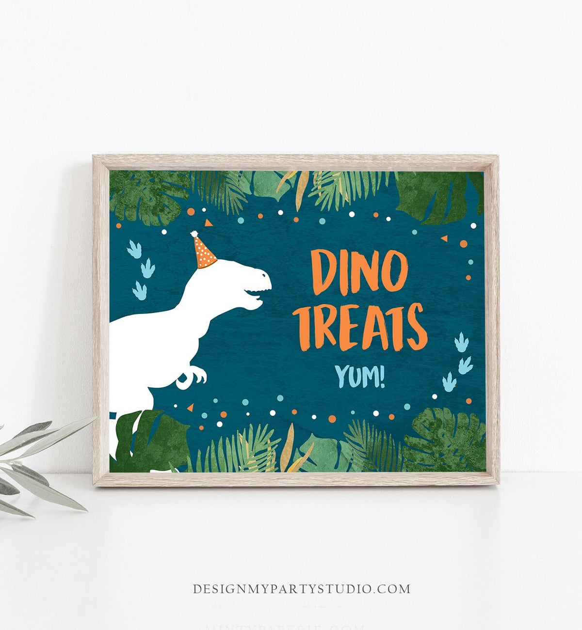 Dino Treats Sign Table Decor Dinosaur Sign Dino Food Sweet Table Prehistoric Party Boy Navy Green Gift Table Leaves Sign PRINTABLE 0378