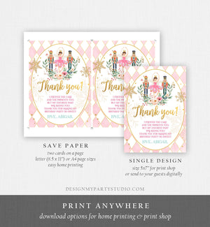 Editable Thank You Card Nutcracker Birthday Land of Sweets Thank You Note Sugar Plum Fairy Girl Pink Gold Label Corjl Template Digital 0352