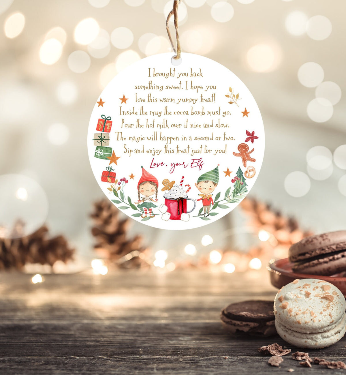 Editable Elf Hot Chocolate Bomb Tags Bomb Instructions Cocoa Favor Tags Elf Party Christmas Elves Visit Elf Birthday Digital PRINTABLE 0358