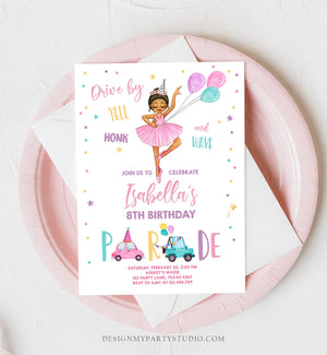 Editable Ballerina Drive By Birthday Parade Invitation Virtual Party Invite Ballet Tutu Car Girl Pink Quarantine Download Digital Corjl 0375
