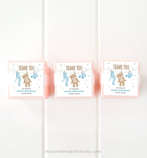Editable Teddy Bear Baby Shower Favor Tags Bear Baby Shower Thank you Tags Woodland Baby Boy Blue Little Cub Stickers Template Corjl 0025
