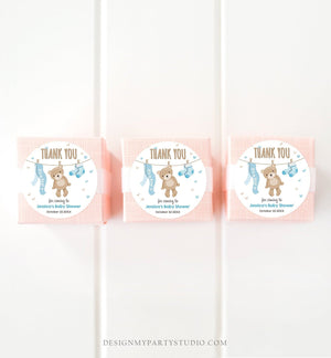 Editable Teddy Bear Baby Shower Favor Tags Bear Baby Shower Thank you Tags Woodland Baby Boy Blue Little Cub Stickers Template Corjl 0025
