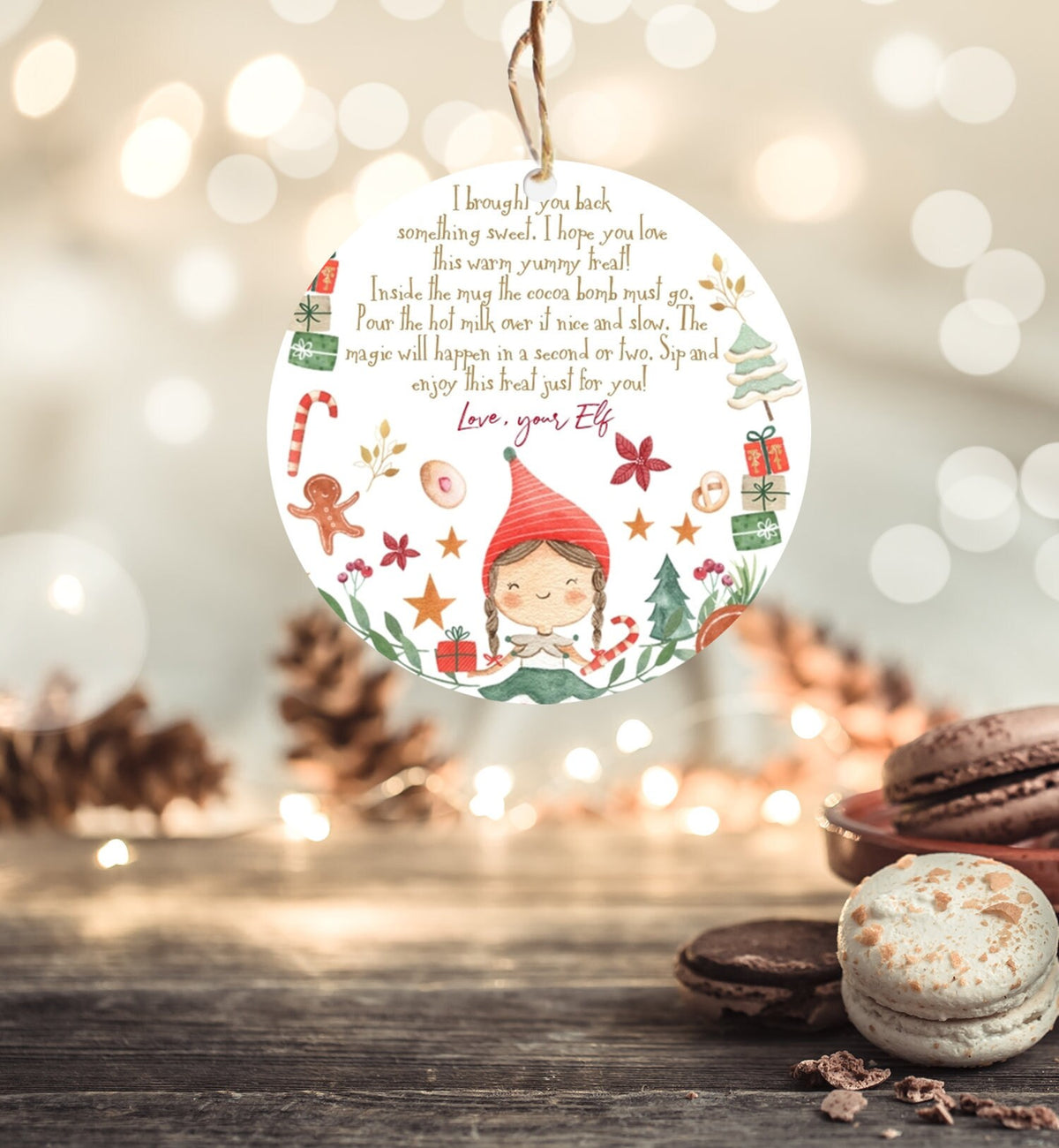 Editable Elf Hot Chocolate Bomb Tags Bomb Instructions Cocoa Favor Tags Elf Party Christmas Elf Visit Elf Birthday Digital PRINTABLE 0358