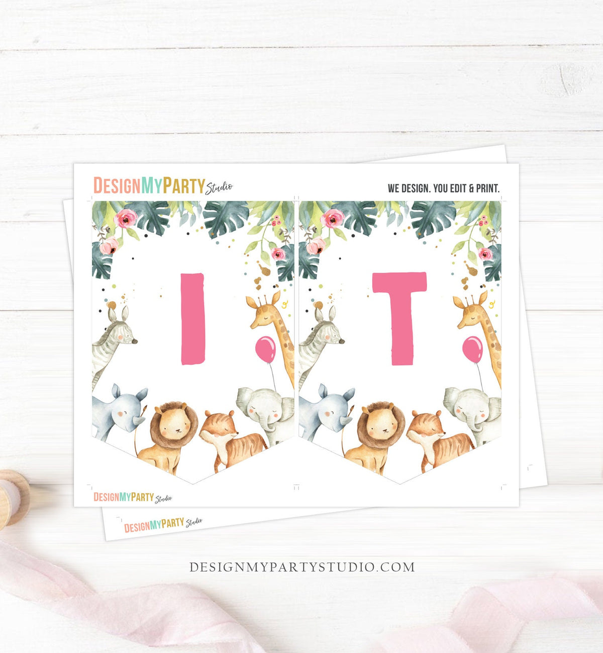 It&#39;s a Girl Safari Animals Baby Shower Banner Sprinkle Baby Party Animals Banner Jungle Zoo Green Pink Girl Decor Download Printable 0163