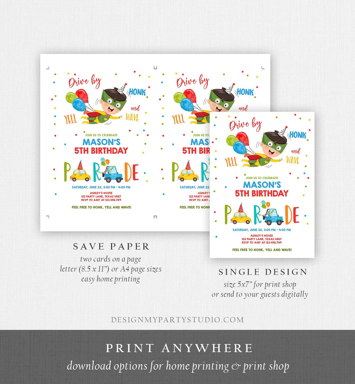 Editable Superhero Drive By Birthday Parade Invitation Superhero Party Invite Honk Wave Car Boy Quarantine Download Digital Corjl 0376