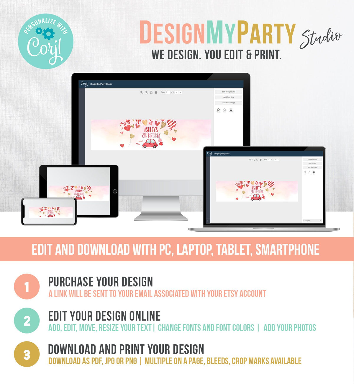 Editable Water Bottle Labels Drive By Valentine Birthday Baby Shower Decor Sweetheart Hearts Car Pink Red Gold Template Corjl Printable 0371