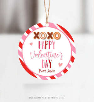 Editable Valentine's Day Cookie Tags Happy Valentine's Day Cookies Tag Sticker xoxo Kisses Valentines Day Card Labels Digital PRINTABLE 0370