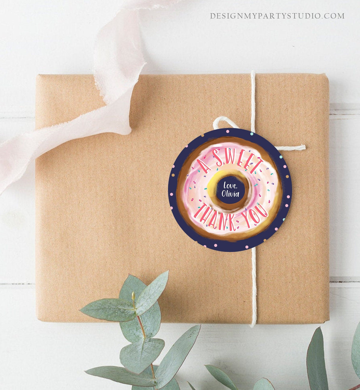 Editable Donut Favor Tags Donut Birthday A Sweet Thank You Donut Tag Stickers Girl Pink Donut Dough Two Sweet Tags Round Template Corjl 0368