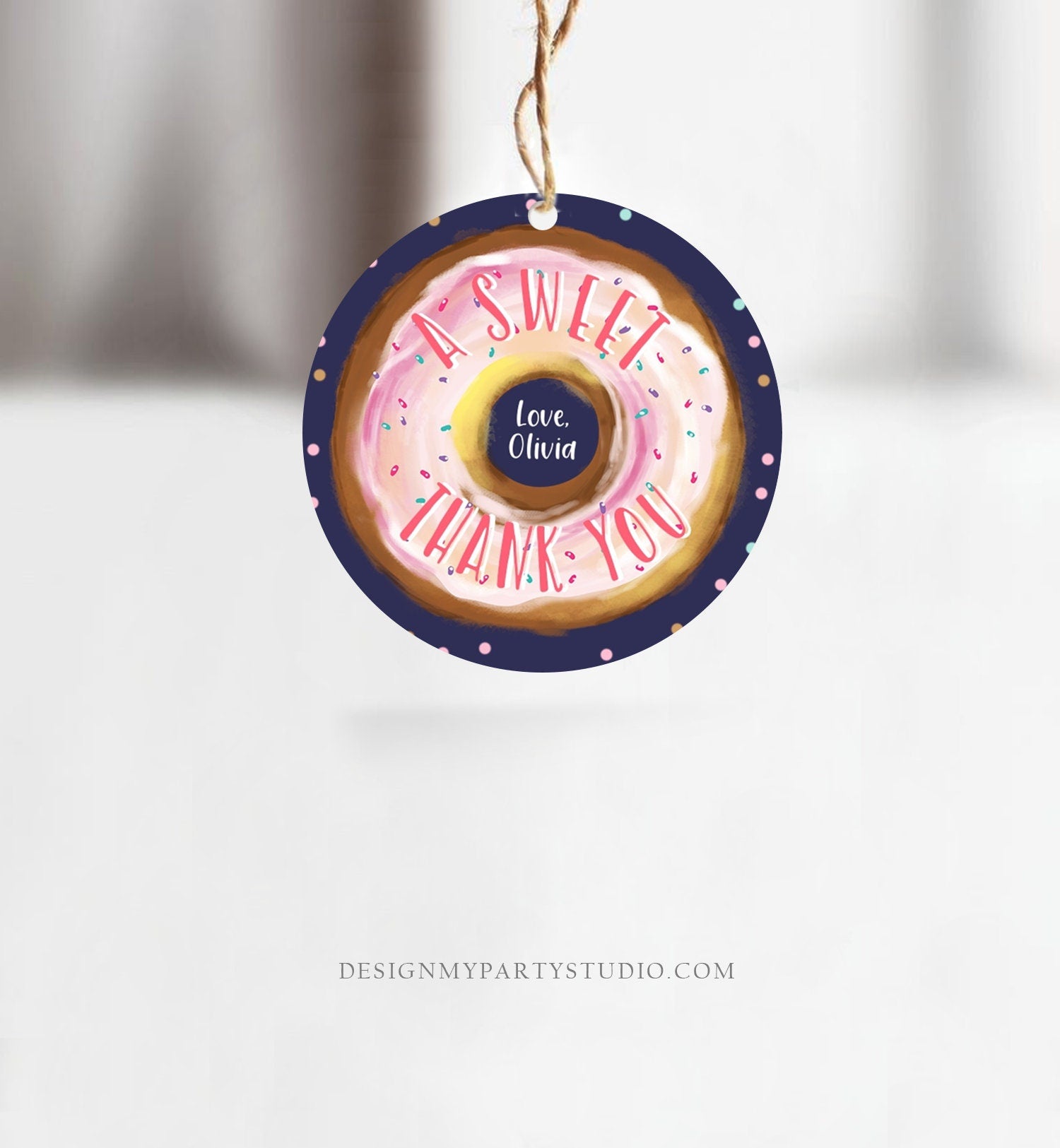Editable Donut Favor Tags Donut Birthday A Sweet Thank You Donut Tag Stickers Girl Pink Donut Dough Two Sweet Tags Round Template Corjl 0368