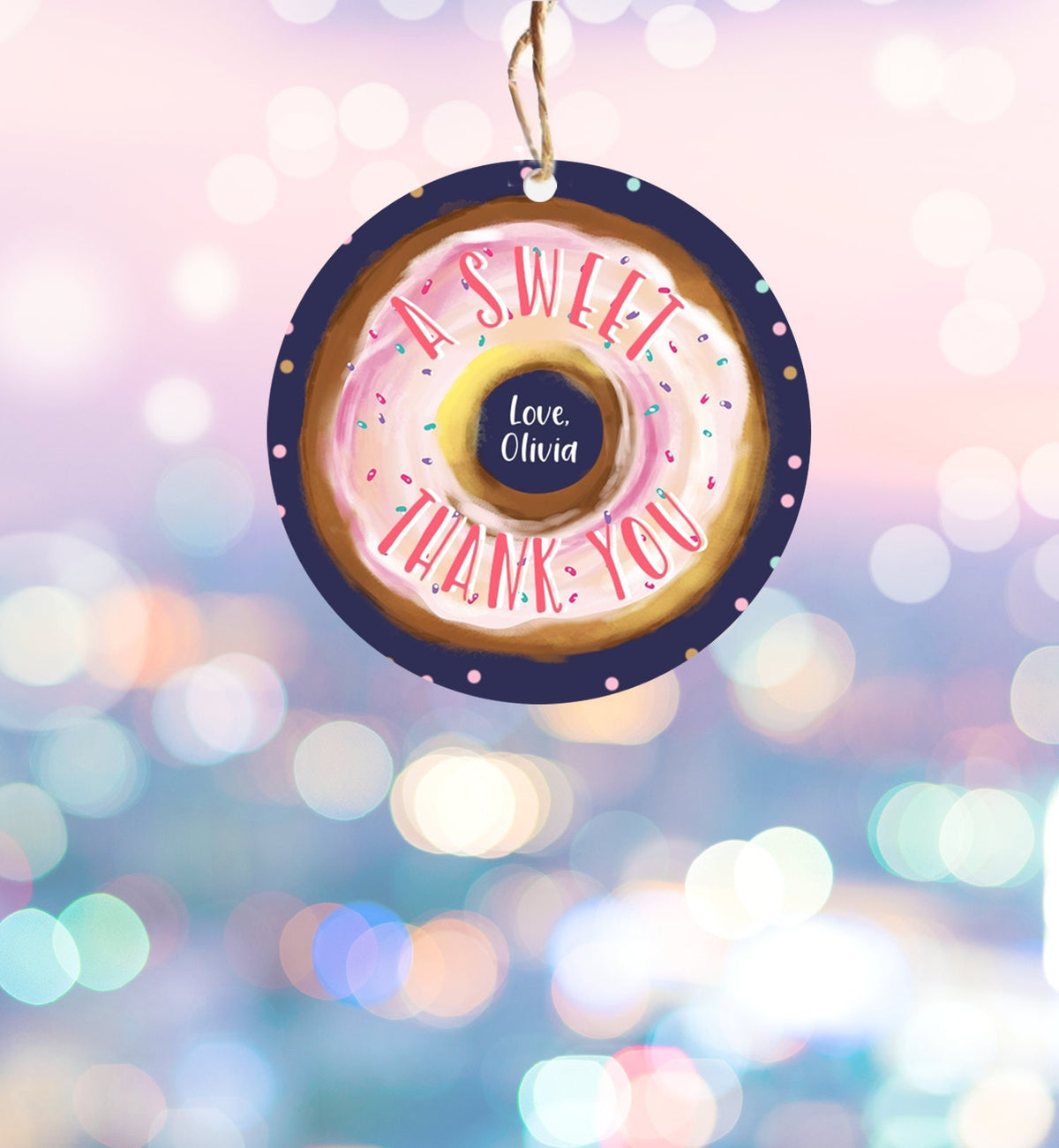 Editable Donut Favor Tags Donut Birthday A Sweet Thank You Donut Tag Stickers Girl Pink Donut Dough Two Sweet Tags Round Template Corjl 0368