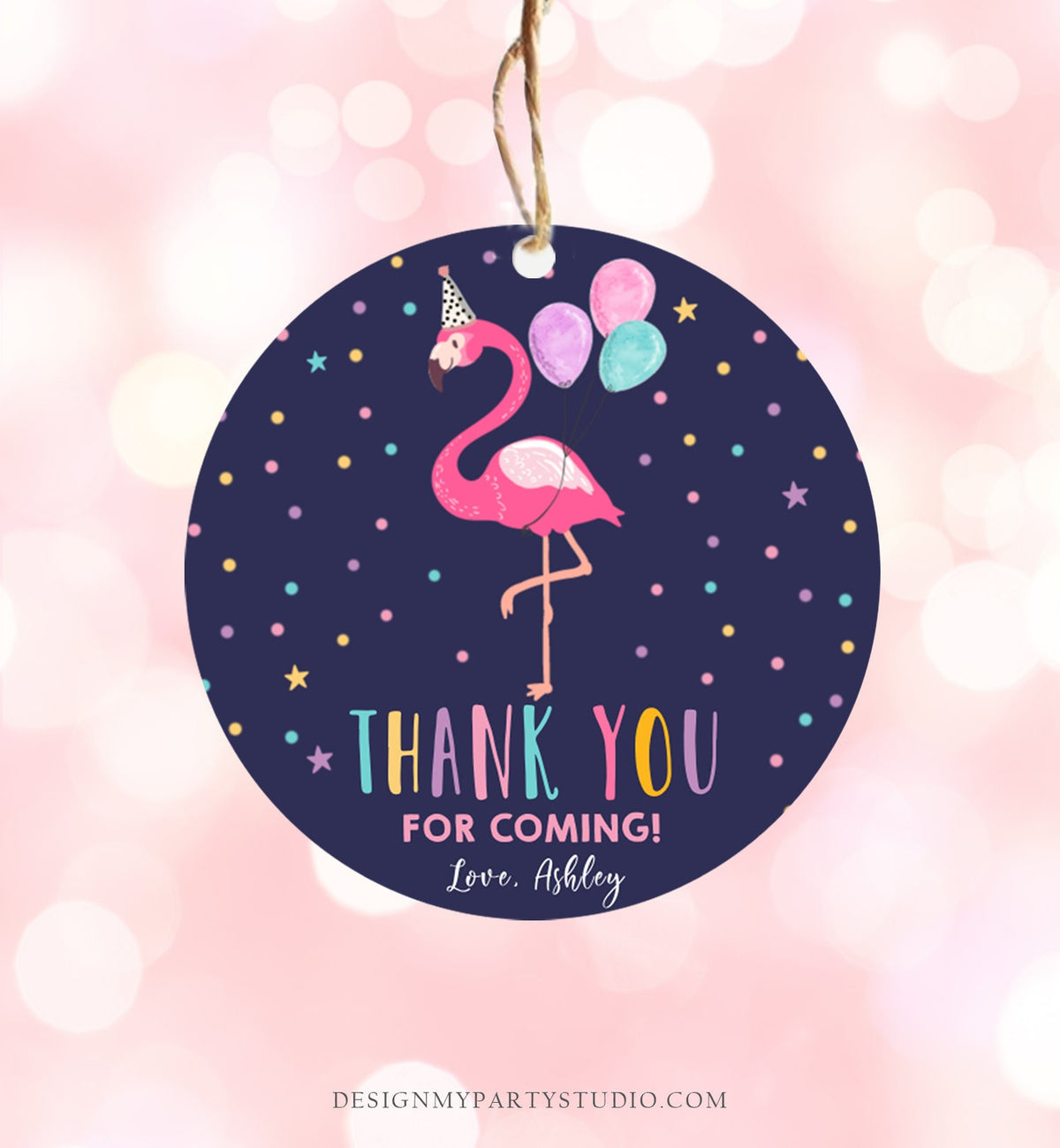 Editable Flamingo Favor Tag Drive By Birthday Favors Party Parade Cars Tropical Thank You Gift Tags Pink Girl Corjl Template Printable 0200