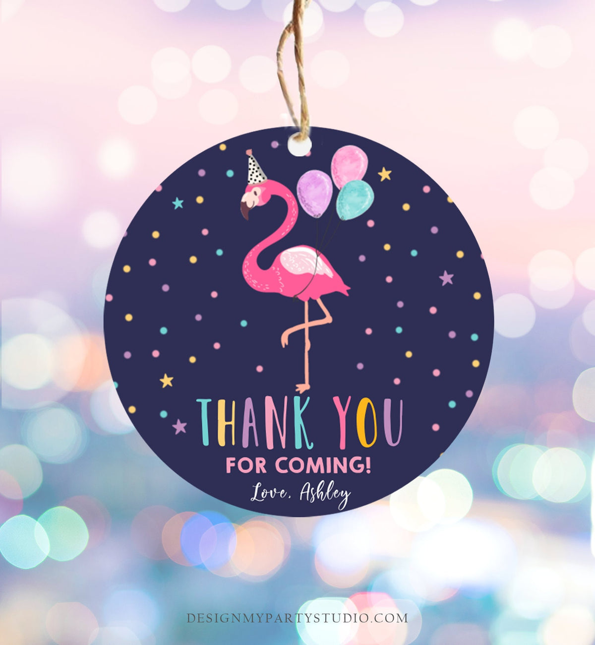 Editable Flamingo Favor Tag Drive By Birthday Favors Party Parade Cars Tropical Thank You Gift Tags Pink Girl Corjl Template Printable 0200