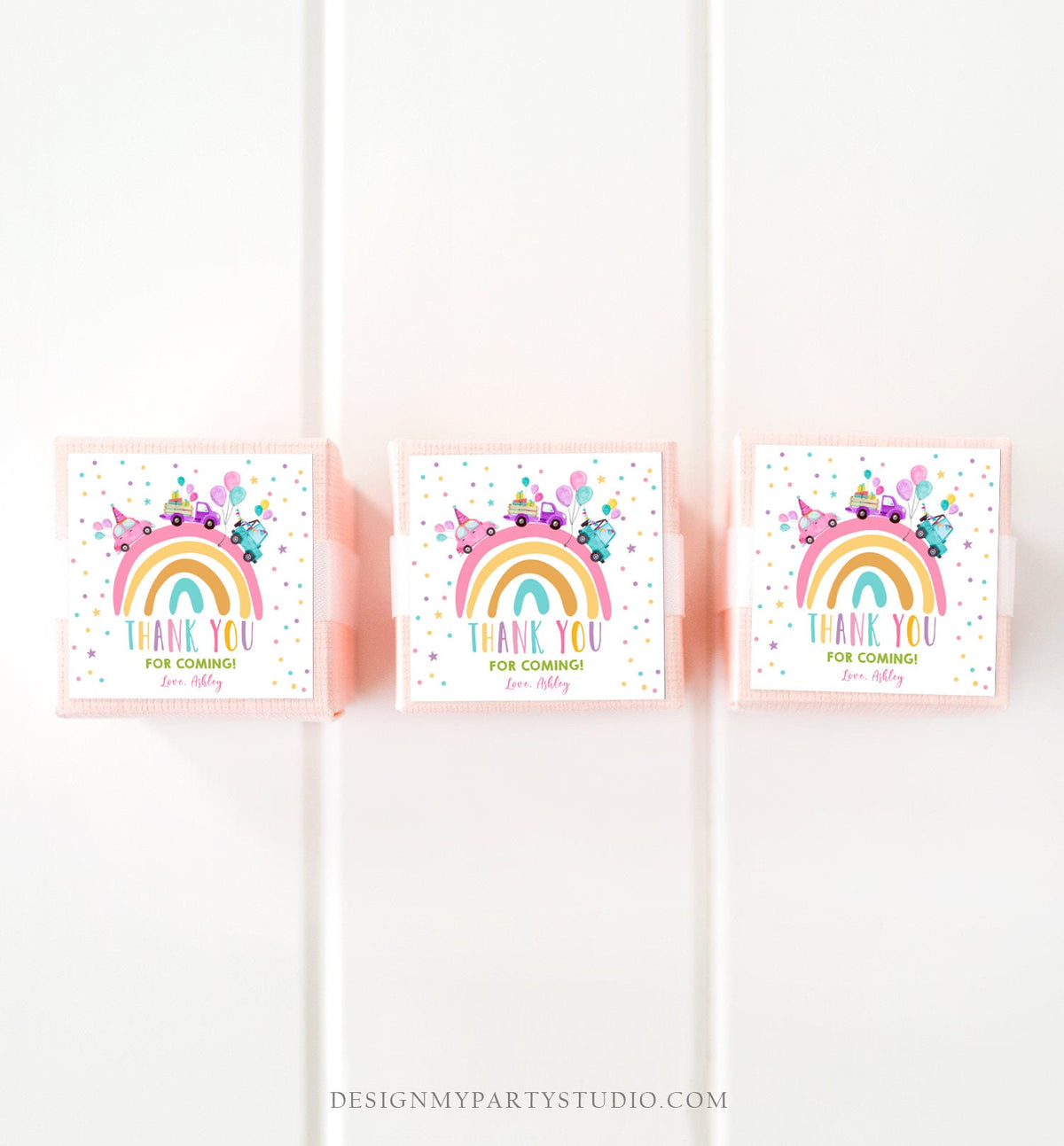 Editable Rainbow Favor Tag Drive By Birthday Favors Party Parade Magical Rainbow Thank You Gift Tags Pink Girl Corjl Template Printable 0333