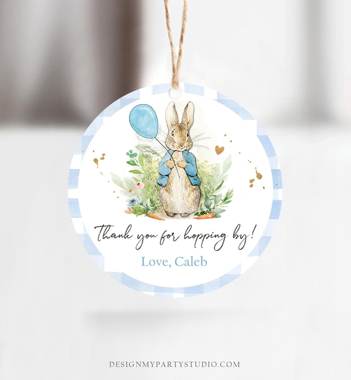 Editable Peter Rabbit Favor Tags Bunny Thank you Tags Round Boy Birthday Labels Thanks Hopping By Printable Download Corjl Template 0351
