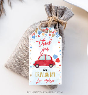 Editable Drive By Favor Tag Valentine Hearts Birthday Parade Drive Through Favors Party Thank You Red Pink Car Corjl Template Printable 0371