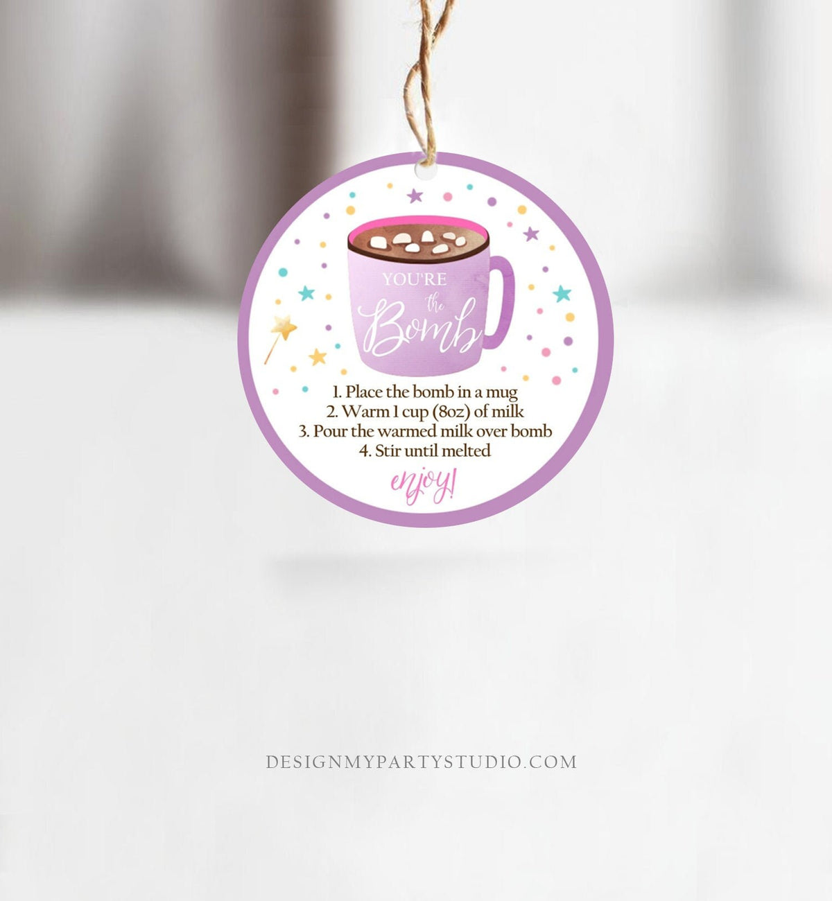 Editable Hot Chocolate Bomb Tags Bomb Instructions Valentine You're The Bomb Sticker Magical Purple Lavender Digital PRINTABLE 0336