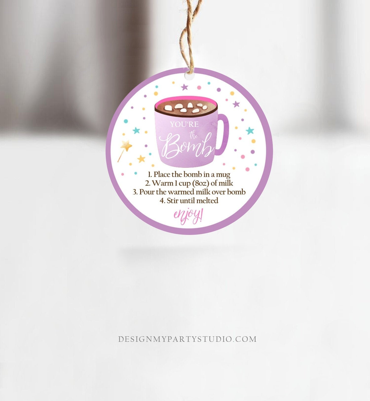Editable Hot Chocolate Bomb Tags Bomb Instructions Valentine You're The Bomb Sticker Magical Purple Lavender Digital PRINTABLE 0336
