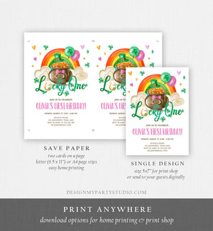 Editable Lucky One Birthday Invitation St. Patrick's Day First Birthday 1st Girl Pink Shamrock Clover Download Corjl Template Printable 0380