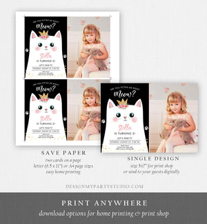 Editable Kitten Birthday Invitation Kitty Cat birthday Party Cat Invite Are You Kitten Me Black Girl Download Printable Digital Corjl 0381