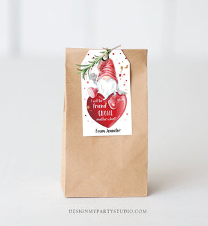 Editable Gnome Valentine Tag Valentine Cards for Kids School Valentine Class Valentine's Day Instant Download Printable Template Corjl 0370