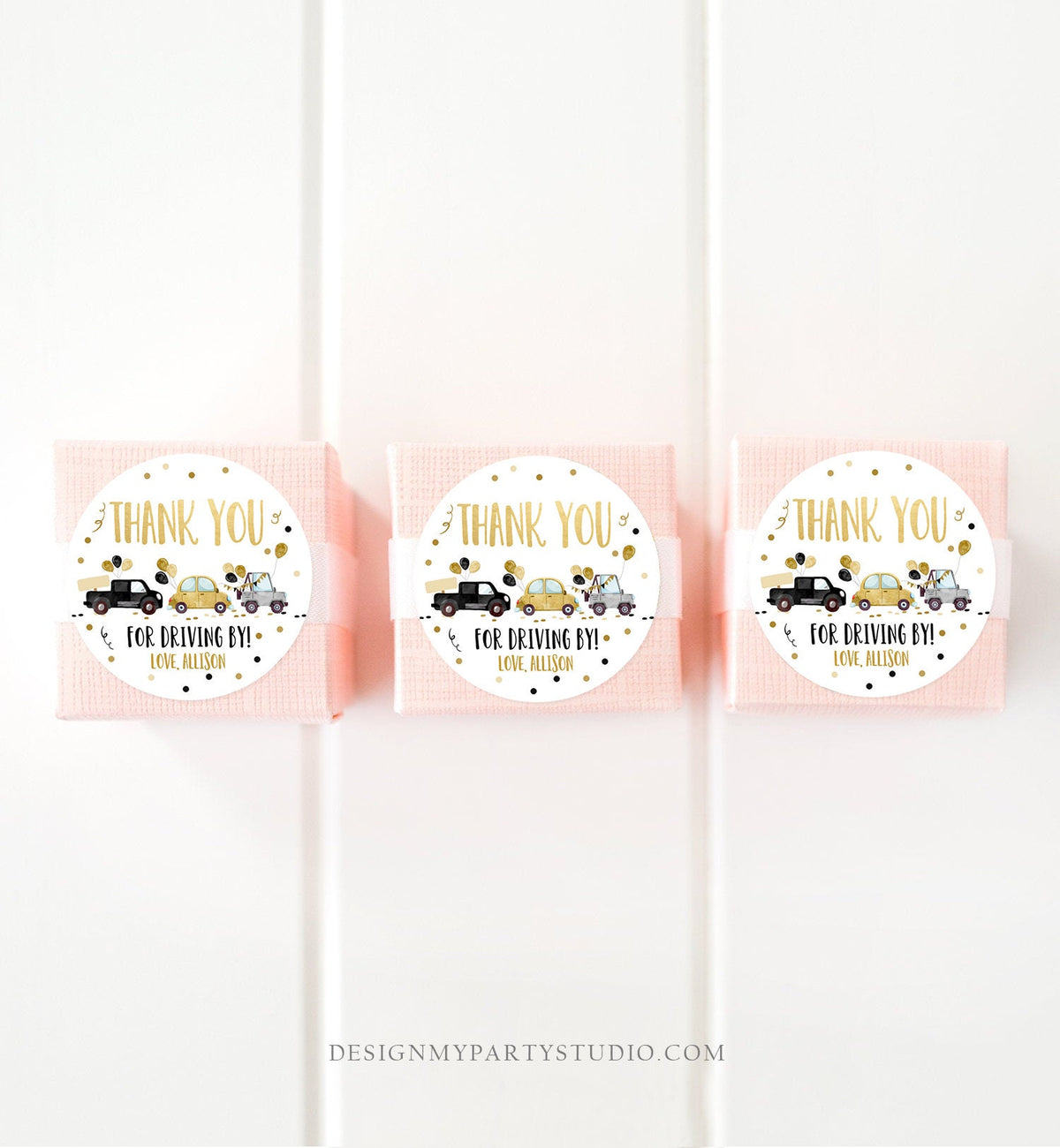 Editable Drive By Favor Tag Drive Through Birthday Parade Thank You Gift Tags Quarantine Gold Yellow Baby Shower Corjl Template 0337