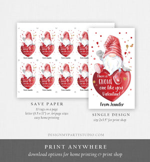 Editable Gnome Valentine Tag Valentine Cards for Kids School Valentine Class Gnome One Like You Download Printable Template Corjl 0370