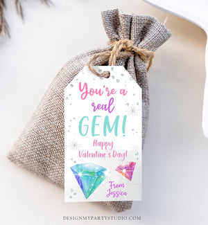 Editable Valentine Tags You're a Gem Valentine's Tag School Kid's Valentine Day Cards Class Printable Personalized Digital PRINTABLE 0370