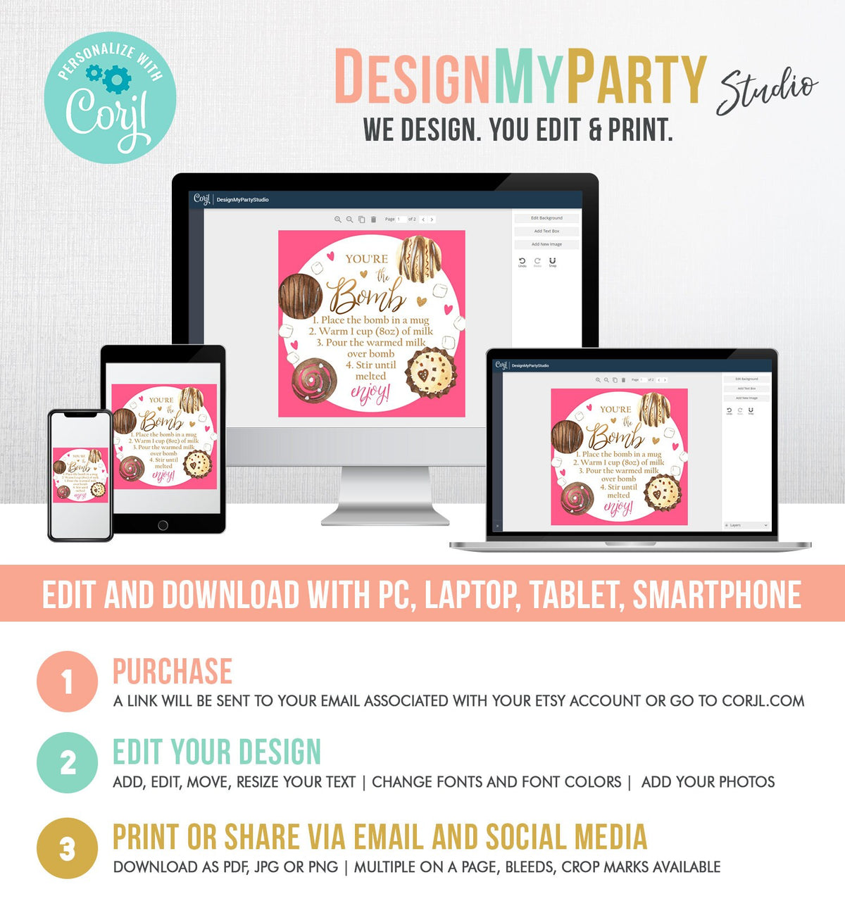 Editable Hot Chocolate Bomb Tags Bomb Instructions Valentine Hot Cocoa Bomb Favor Tags Valentine Gift You&#39;re The Bomb Digital PRINTABLE 0370