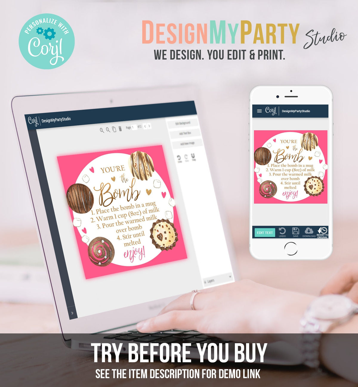 Editable Hot Chocolate Bomb Tags Bomb Instructions Valentine Hot Cocoa Bomb Favor Tags Valentine Gift You&#39;re The Bomb Digital PRINTABLE 0370