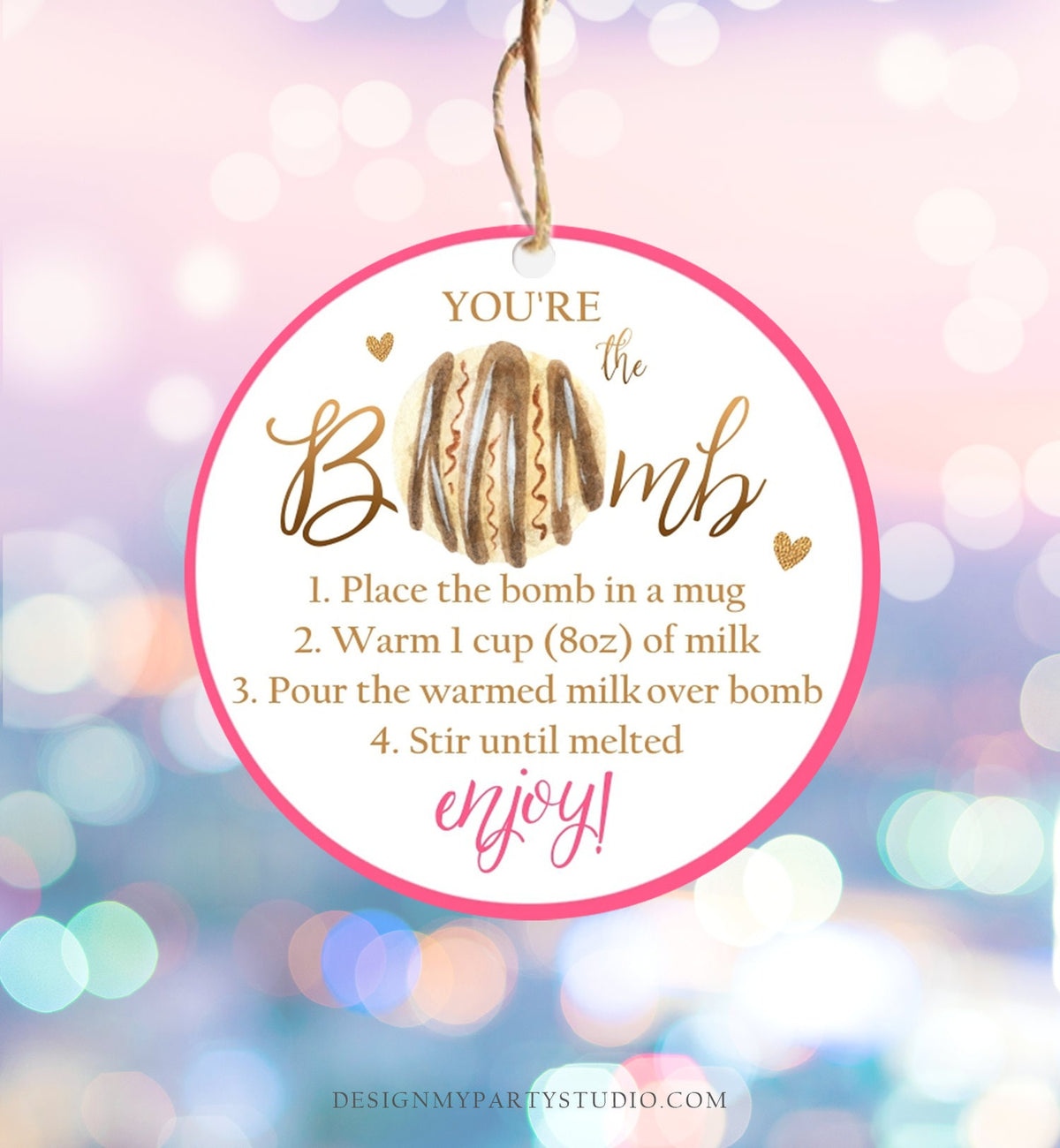 Editable Hot Chocolate Bomb Tags Bomb Instructions Valentine Hot Cocoa Bomb Favor Tags Valentine Gift You&#39;re The Bomb Digital PRINTABLE 0370