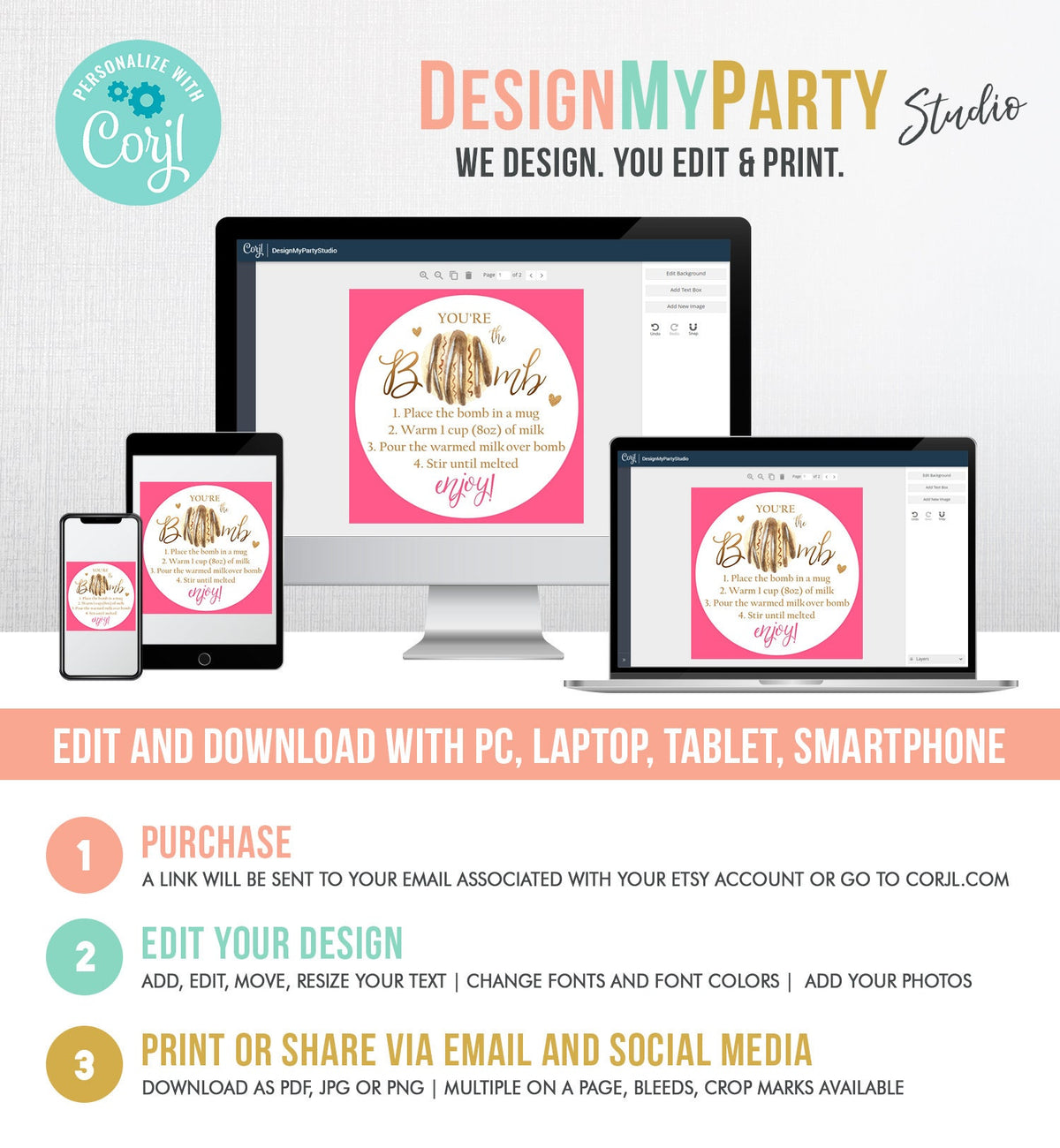 Editable Hot Chocolate Bomb Tags Bomb Instructions Valentine Hot Cocoa Bomb Favor Tags Valentine Gift You&#39;re The Bomb Digital PRINTABLE 0370