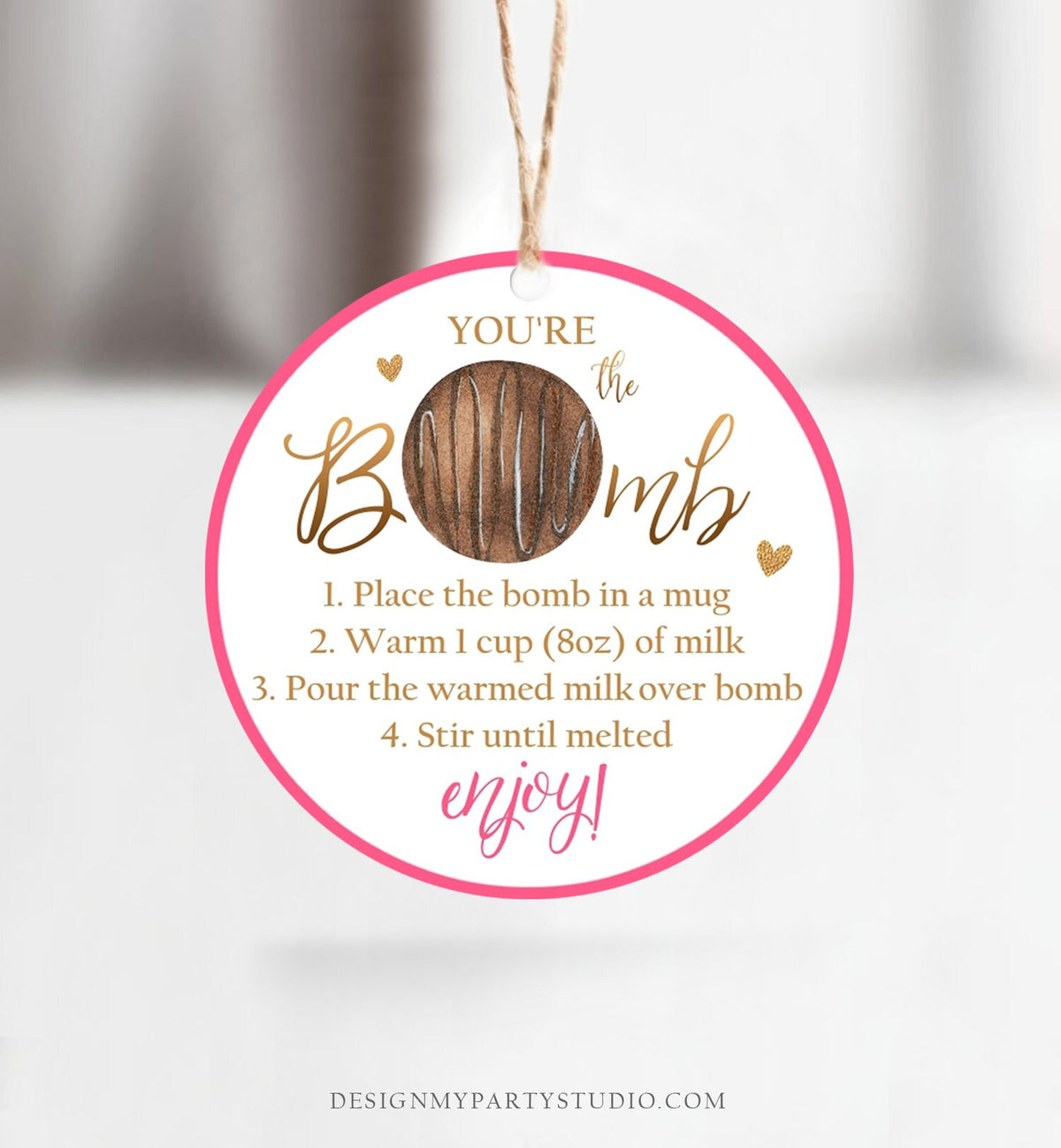 Editable Hot Chocolate Bomb Tags Bomb Instructions Valentine Hot Cocoa Bomb Favor Tags Valentine Gift You&#39;re The Bomb Digital PRINTABLE 0370