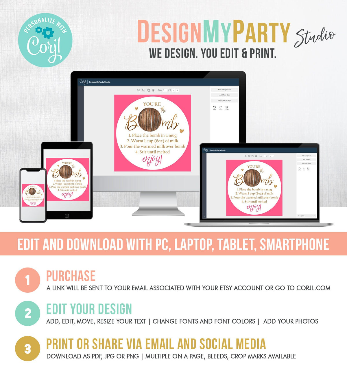 Editable Hot Chocolate Bomb Tags Bomb Instructions Valentine Hot Cocoa Bomb Favor Tags Valentine Gift You&#39;re The Bomb Digital PRINTABLE 0370