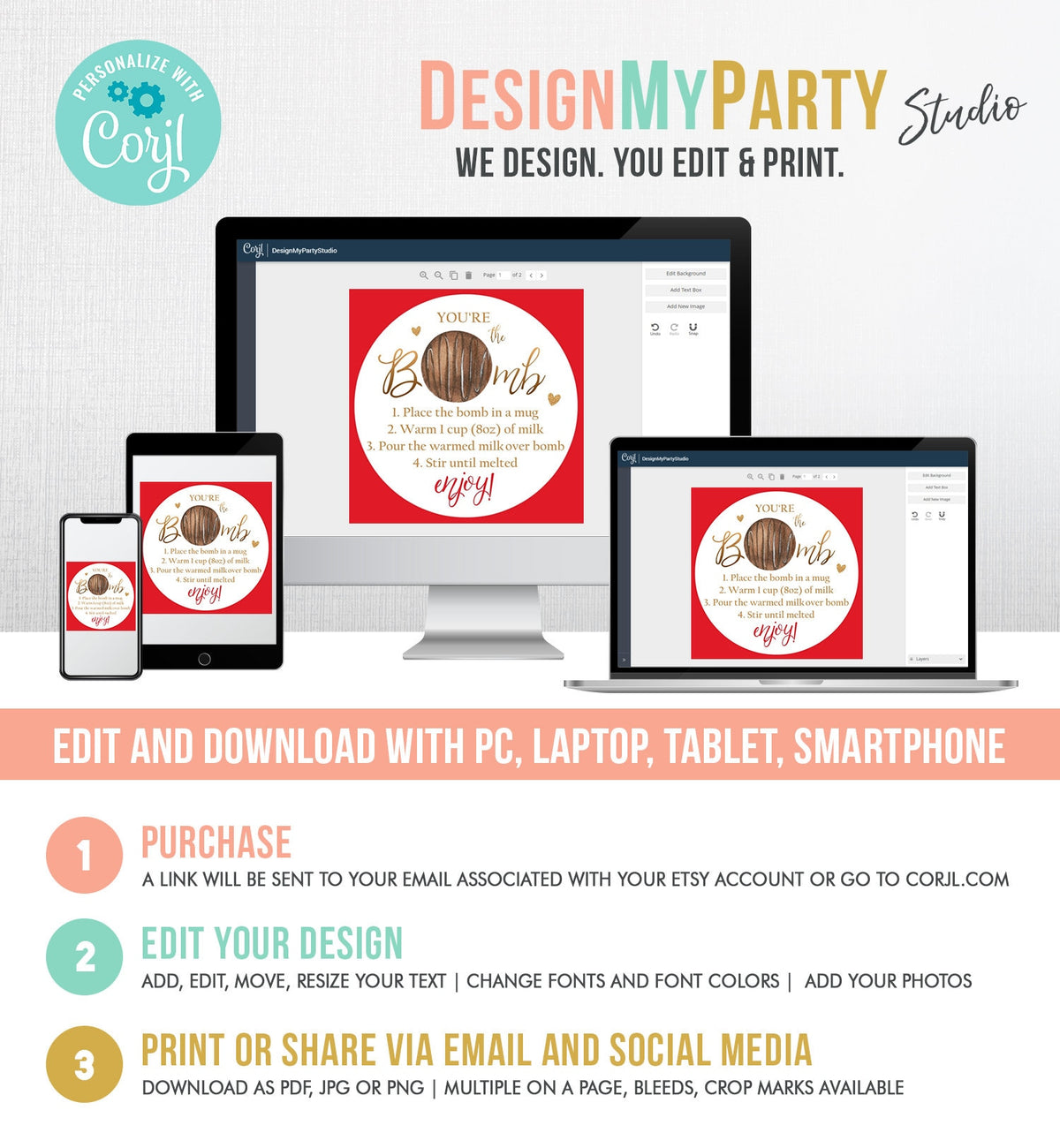 Editable Hot Chocolate Bomb Tags Bomb Instructions Valentine Hot Cocoa Bomb Favor Tags Valentine Gift You&#39;re The Bomb Digital PRINTABLE 0370