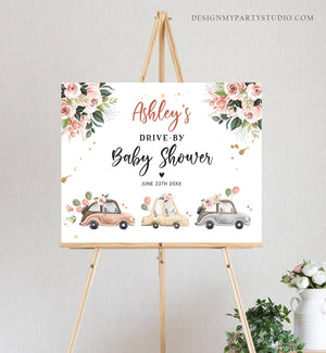 Editable Drive By Baby Shower Sign Welcome Neutral Boy Girl Cream Floral Couples Party Drive Through Parade Yard Sign Corjl Template 0335