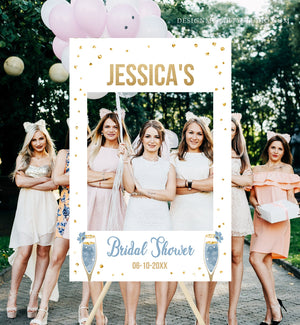 Editable Bridal Shower Photo Prop Brunch and Bubbly Bridal Shower Sign Photo Booth Frame Wedding Photo Prop Blue Gold Corjl PRINTABLE 0150