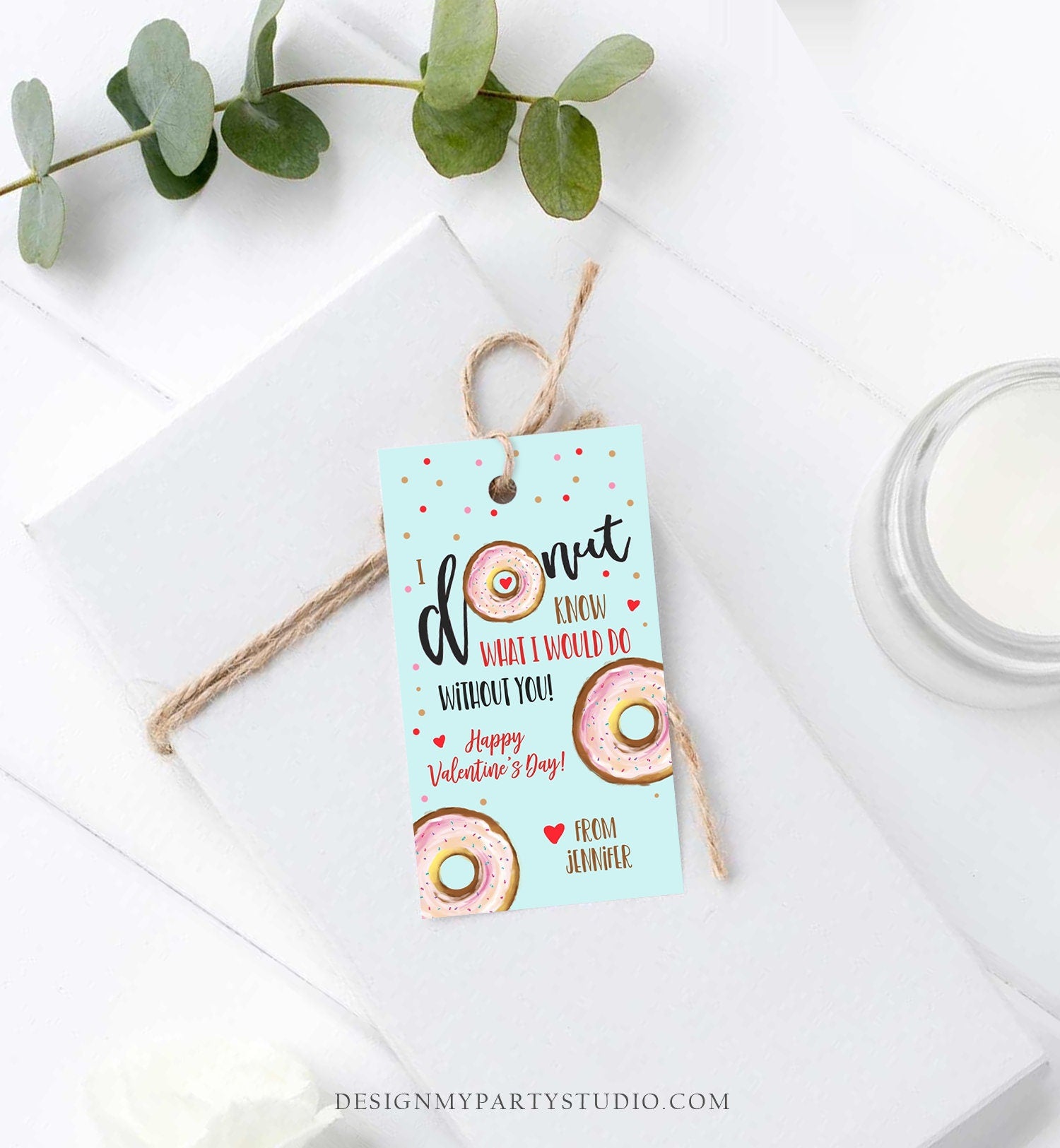 Editable Donut Valentine Tag Valentine's Day Card for Kids School Donut Know Classroom Printable Personalized Digital PRINTABLE 0368 0370