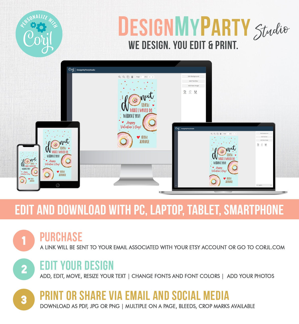 Editable Donut Valentine Tag Valentine&#39;s Day Card for Kids School Donut Know Classroom Printable Personalized Digital PRINTABLE 0368 0370