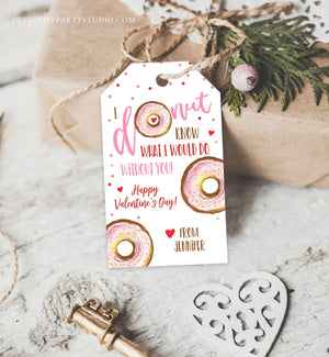 Editable Donut Valentine Tag Valentine's Day Card for Kids School Donut Know Class Cookie Tag set Printable Personalized PRINTABLE 0368 0370