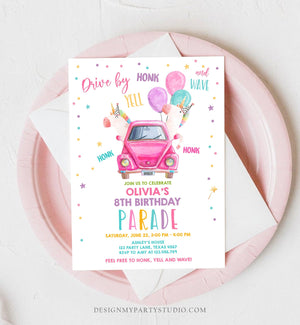 Editable Unicorn Drive By Birthday Parade Invitation Virtual Party Invite Honk Wave Car Girl Pink Quarantine Download Digital Corjl 0336