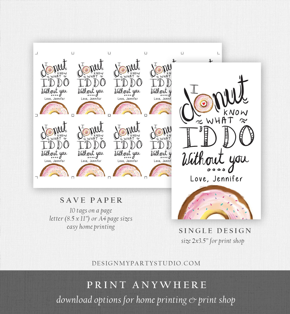 Editable Donut Valentine Tag Valentine&#39;s Day Card for Kids School Donut Know Classroom Cookie Tag Printable Personalized PRINTABLE 0368 0370