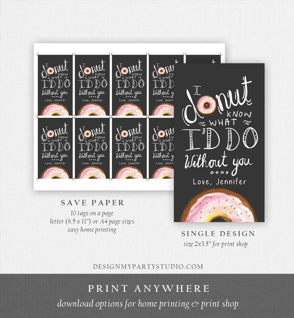 Editable Donut Valentine Tag Valentine&#39;s Day Card for Kids School Donut Know Classroom Cookie Tag Printable Personalized PRINTABLE 0368 0370