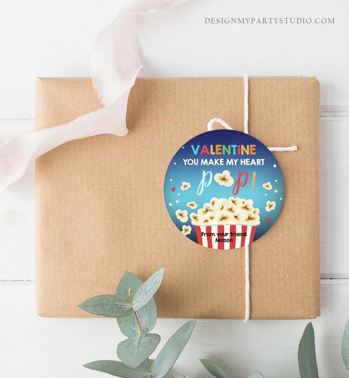 Editable Popcorn Valentine&#39;s Day Tag You Make my Heart Pop Sticker Valentines Day Card for Kids School Class Tag Digital PRINTABLE 0367 0370