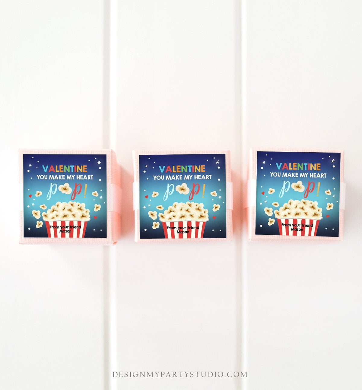 Editable Popcorn Valentine&#39;s Day Tag You Make my Heart Pop Sticker Valentines Day Card for Kids School Class Tag Digital PRINTABLE 0367 0370